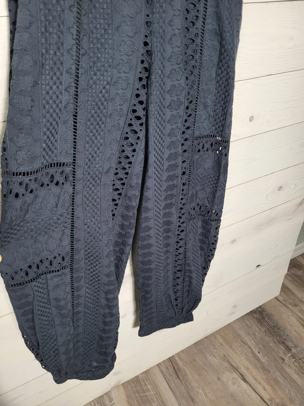 Free People Mikayla Jumpsuit Cotton Ruffle Eyelet Deep V Neck BOHO.
